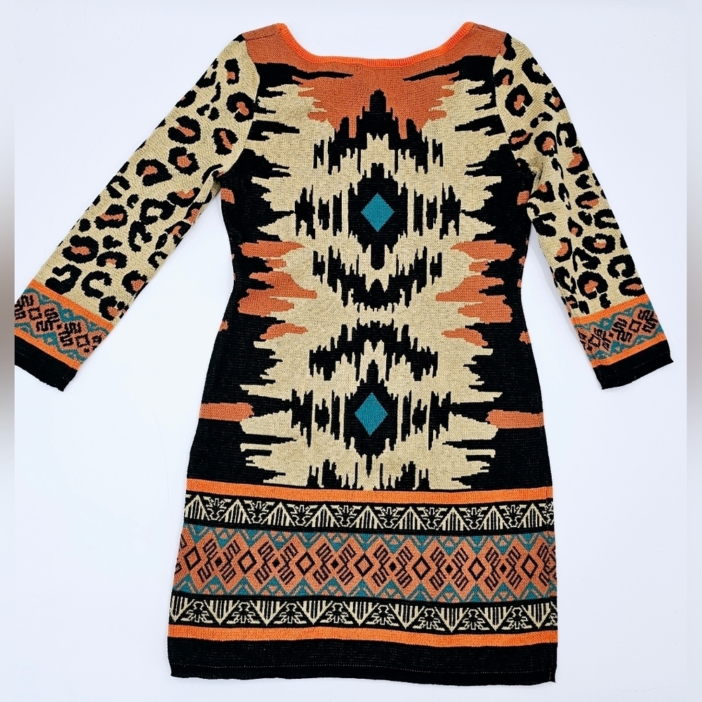 Flying Tomato Aztec Leopard Print Bodycon Dress Large - Picture 2 of 5